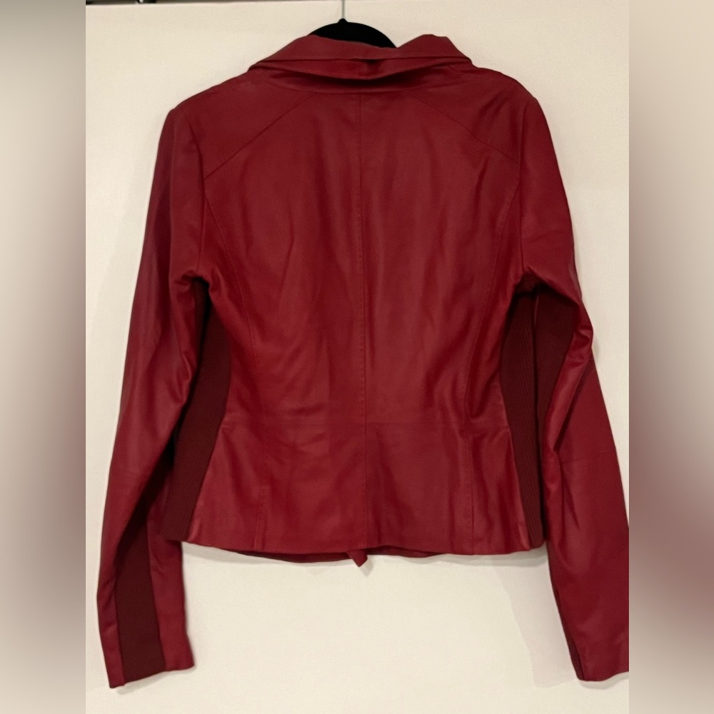 NWOT 🔥Vince Leather Moto Jacket Red X LARGE Womens Zip Up Layered - Picture 2 of 10